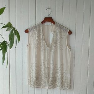 🆕 NWT Hillary Scott nude chiffon beaded top XS
